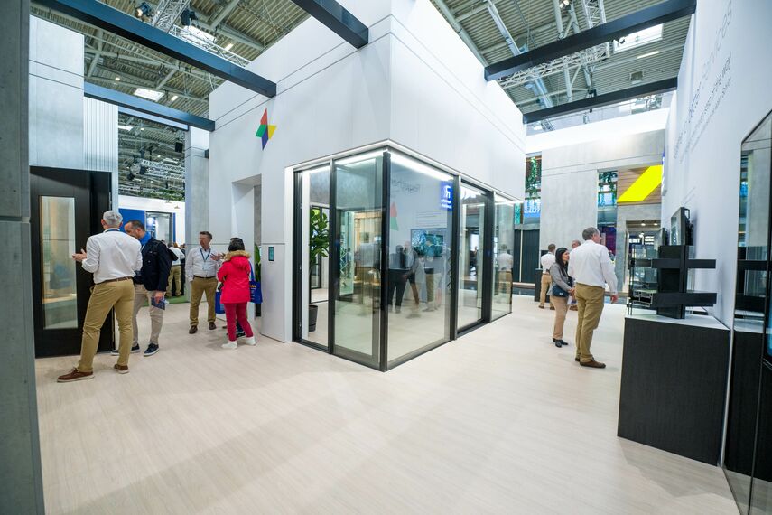 The Reynaers Aluminium BAU stand, interior view.