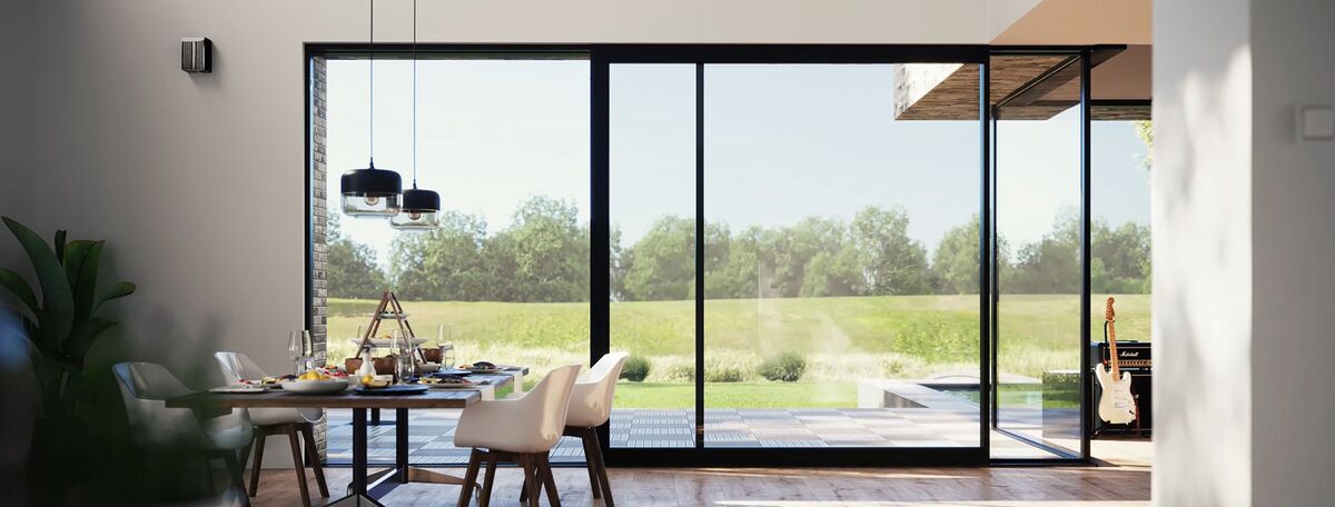 Interior view of opened MasterPatio sliding doors.